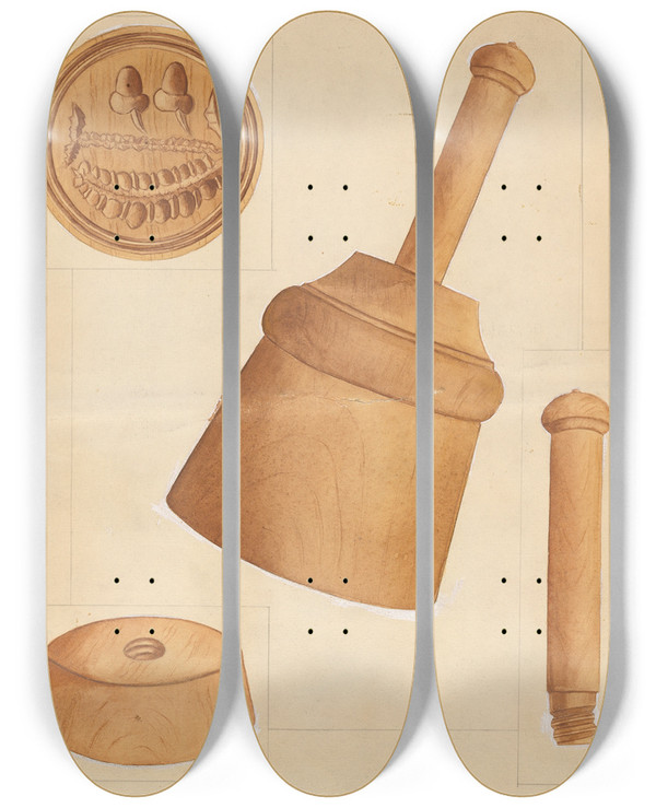 Triptych art skateboard deck of Anthony Zuccarello Butter Print And Mold by Anthony Zuccarello