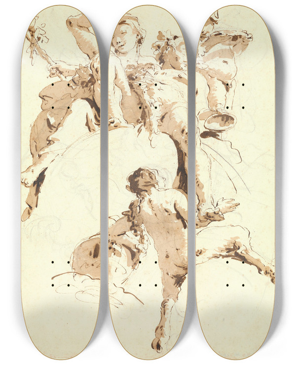Triptych art skateboard deck of Giovanni Battista Tiepolo Bacchus And Ariadne_4 by Giovanni Battista Tiepolo (1696-1770)