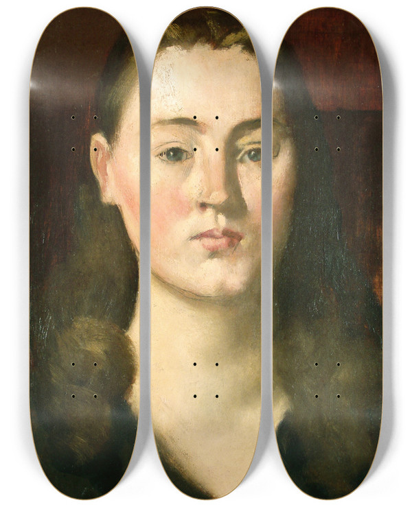 Triptych art skateboard deck of Pierre Puvis De Chavannes Portrait Of Baroness Lefvre by Pierre Puvis De Chavannes (1824-1898)