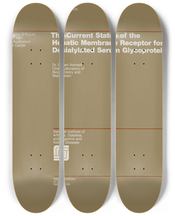 Triptych art skateboard deck of National Institutes Of Health The Current Status Of The Hepatic Membrane Receptor For Desialylated Serum Glycoproteins by National Institutes Of Health (1887)