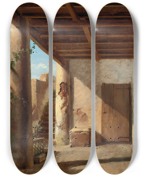 Triptych art skateboard deck of Eugne Joseph Verboeckhoven A Sunlit Passage by Eugene Joseph Verboeckhoven (1798-1881)
