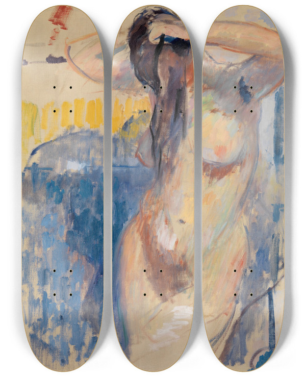 Triptych art skateboard deck of Rik Wouters Nude Study by Rik Wouters (1882-1916)