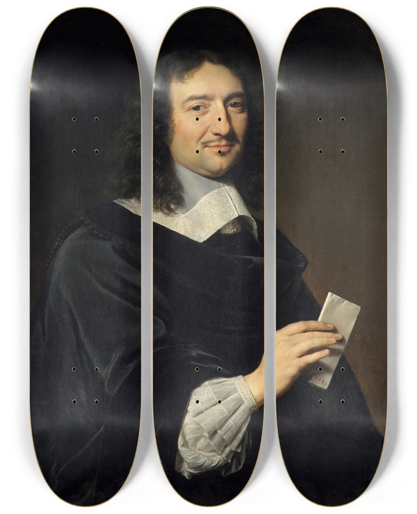Triptych art skateboard deck of Philippe De Champaigne Jeanbaptiste Colbert 16191683 by Philippe De Champaigne (1602-1674)