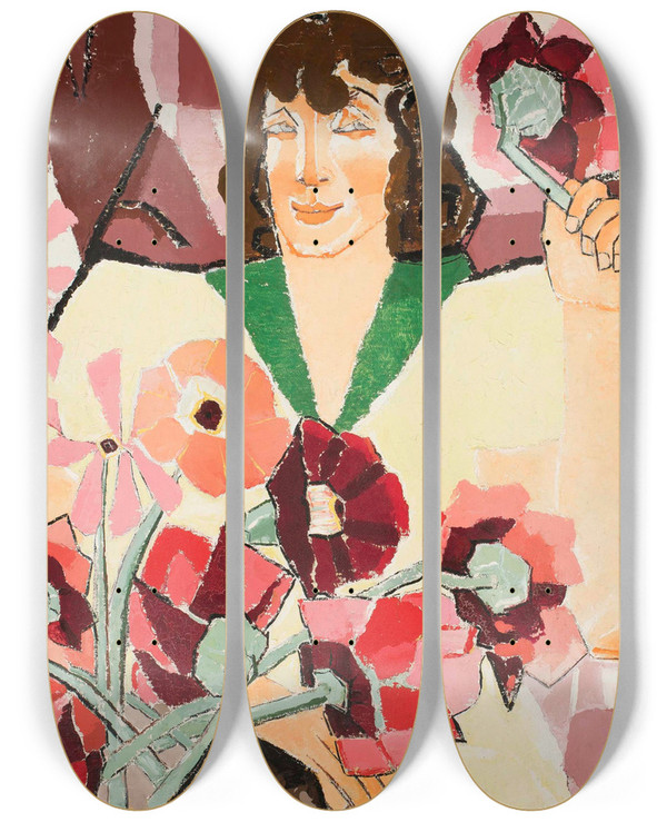 Triptych art skateboard deck of Romuald Kamil Witkowski Florist by Romuald Kamil Witkowski (1876-1950)