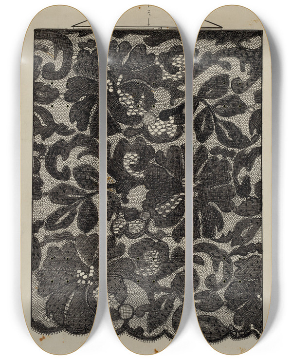 Triptych art skateboard deck of Florence Stevenson Embroidered Lace by Florence Stevenson
