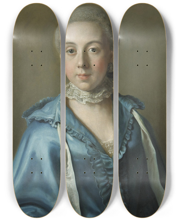 Triptych art skateboard deck of Jeanetienne Liotard Un Portrait Dune Dame Avec Une Robe Bleue Et Col De Dentelle by Jean-Etienne Liotard (1702-1789)
