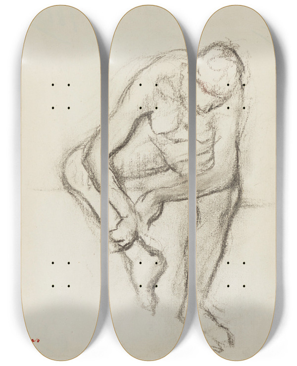 Triptych art skateboard deck of Edgar Degas Femme Nue Assise_3 by Edgar Degas (1834-1917)