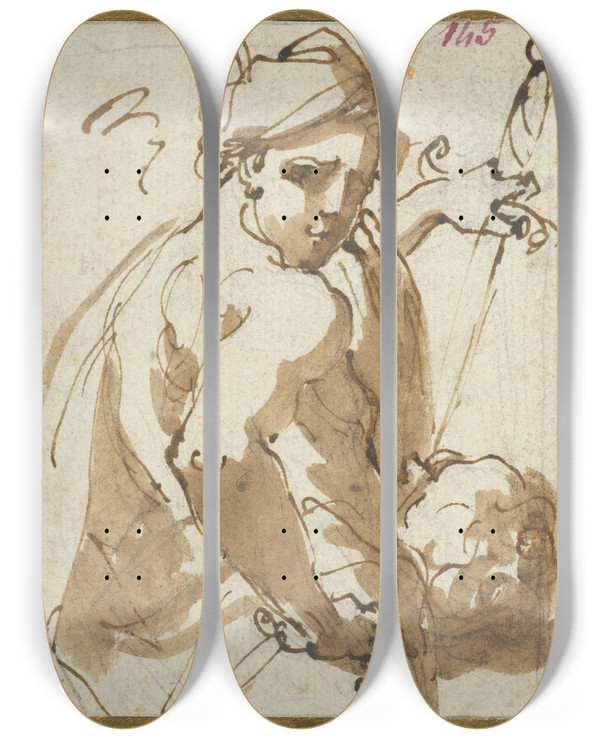 Triptych art skateboard deck of Ubaldo Gandolfi Judith With The Head Of Holofernes by Ubaldo Gandolfi (1728-1781)