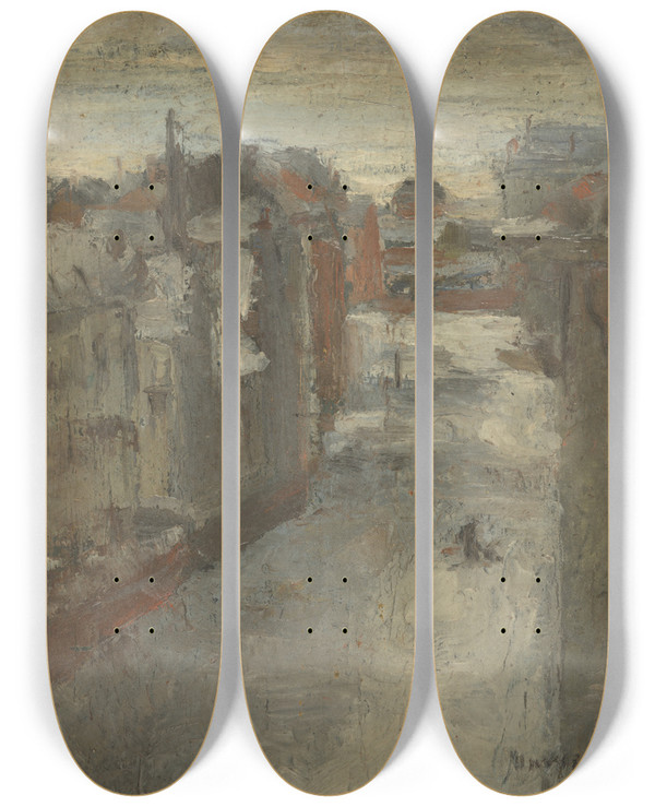 Triptych art skateboard deck of James Ensor The Van Iseghemlaan In The Snow by James Ensor (1860-1949)