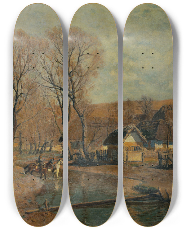 Triptych art skateboard deck of Anton Hans Karlinsky Vorfrhling In Ostgalizien by Anton Hans Karlinsky 2 (1872-1945)