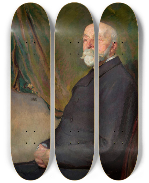 Triptych art skateboard deck of Wojciech Weiss Portait Of August Iwaski by Wojciech Weiss (1875-1950)