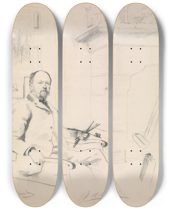 Triptych art skateboard deck of Christian Krohg Peter Nicolai Arbo by Christian Krohg (1852-1925)