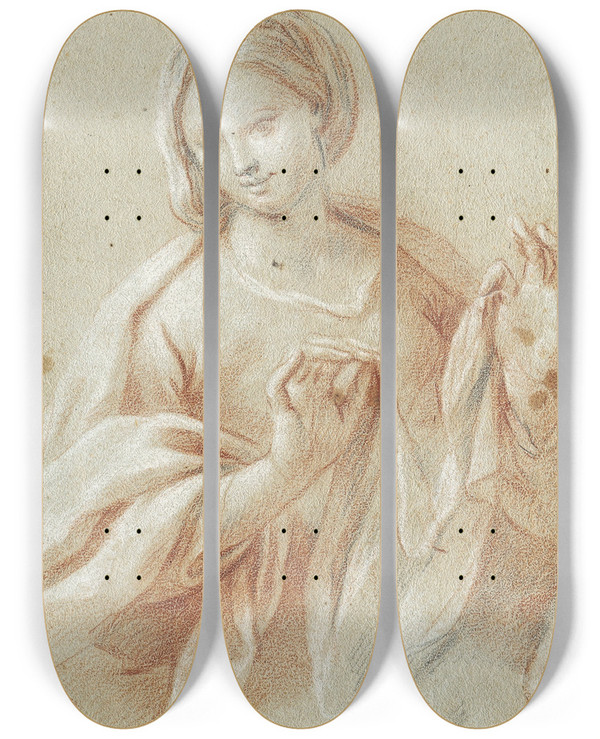 Triptych art skateboard deck of Giovanni Paolo Melchiori Study For The Madonna by Giovanni Paolo Melchiori (1664-1745)