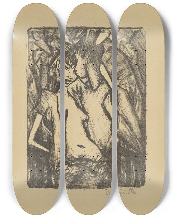 Triptych art skateboard deck of Otto Mueller Liebespaar Ii by Otto Mueller (1874-1930)