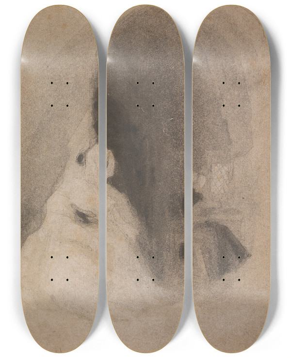 Triptych art skateboard deck of Richard Parkes Bonington Untitled_3 by Richard Parkes Bonington (1802-1828)