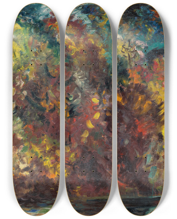 Triptych art skateboard deck of Arnold Peter Weiszkubnan Autumn On A River Bank by Arnold Peter Weisz-Kubnan (1898-1944)