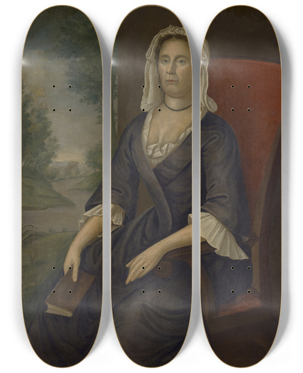 Triptych art skateboard deck of Joseph Badger Mrs Richard Kent Hannah Gookin by Joseph Badger (1708-1765)