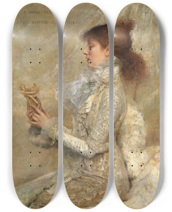 Triptych art skateboard deck of Jules Bastienlepage Portrait De Sarah Bernhardt by Jules Bastien-Lepage (1848-1884)