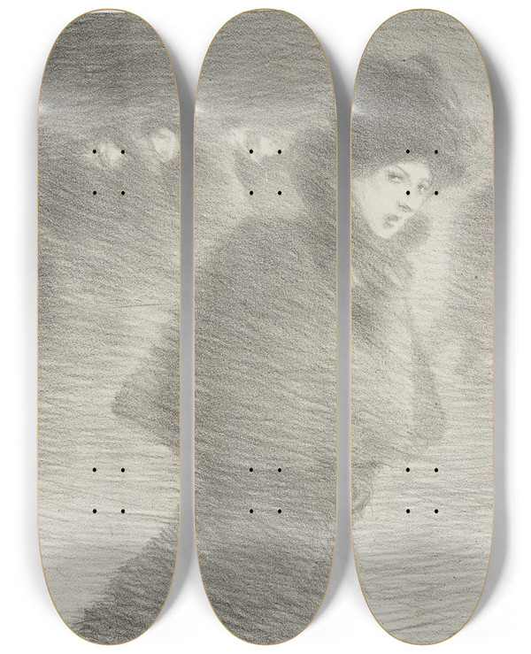 Triptych art skateboard deck of Thophile Alexandre Steinlen Chansons De Femmes_2 by Theophile Alexandre Steinlen (1859-1923)