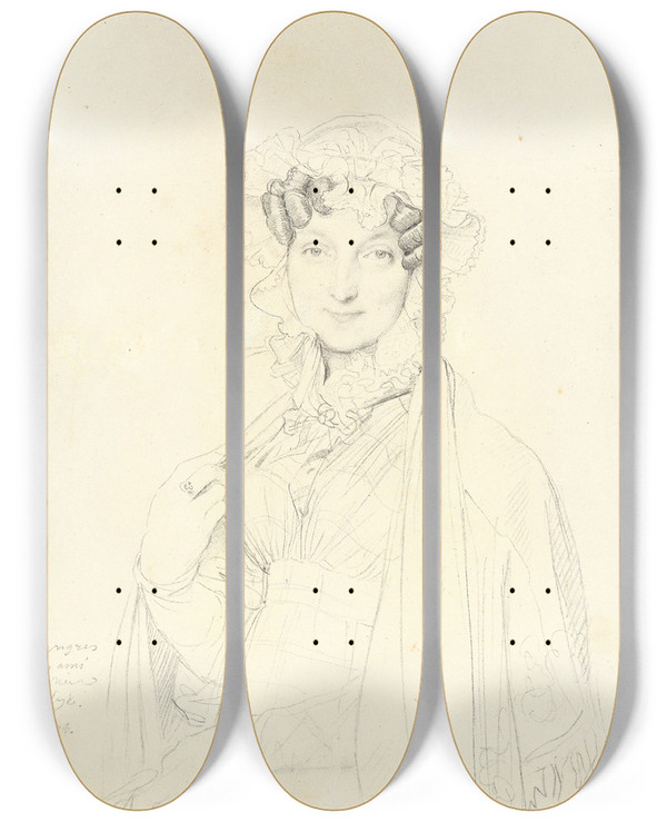 Triptych art skateboard deck of Jean Auguste Dominique Ingres Portrait De Madame Joseph Balze by Jean Auguste Dominique Ingres (1780-1867)