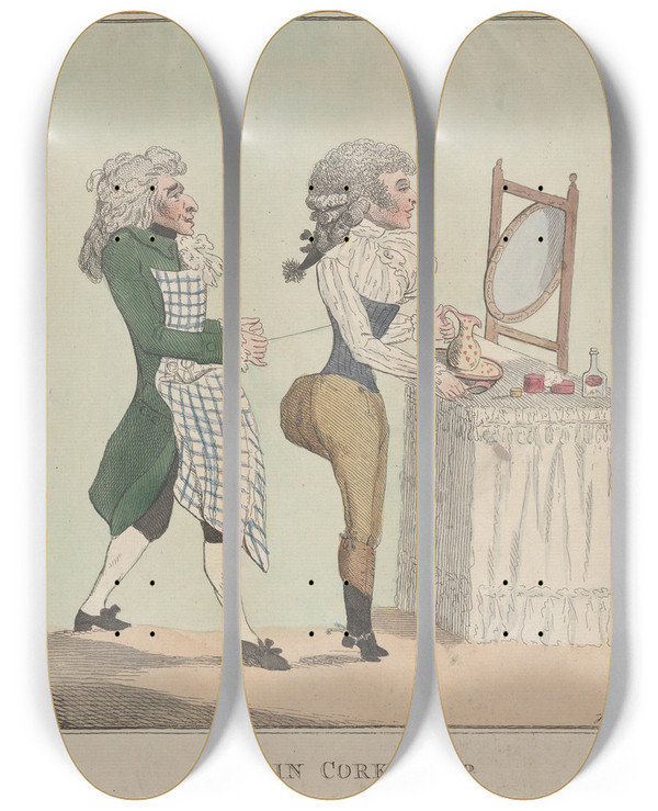 Triptych art skateboard deck of James Hook Captain Cork Rump by James Hook (1772-1828)