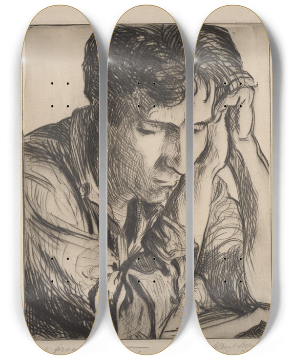 Triptych art skateboard deck of Albert Sterner Student by Albert Sterner (1863-1946)