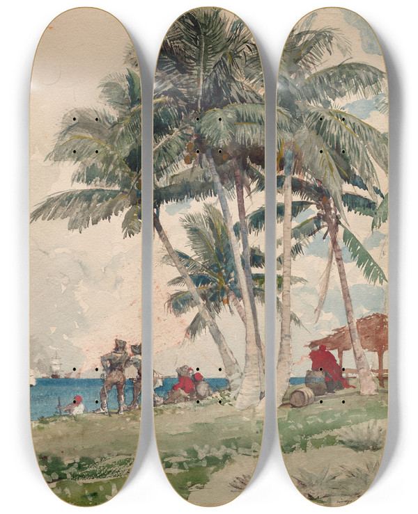 Triptych art skateboard deck of Winslow Homer The Buccaneers by Winslow Homer (1836-1910)