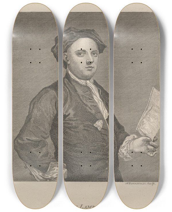 Triptych art skateboard deck of Alexander Bannerman George Lambert by Alexander Bannerman (1730-1780)