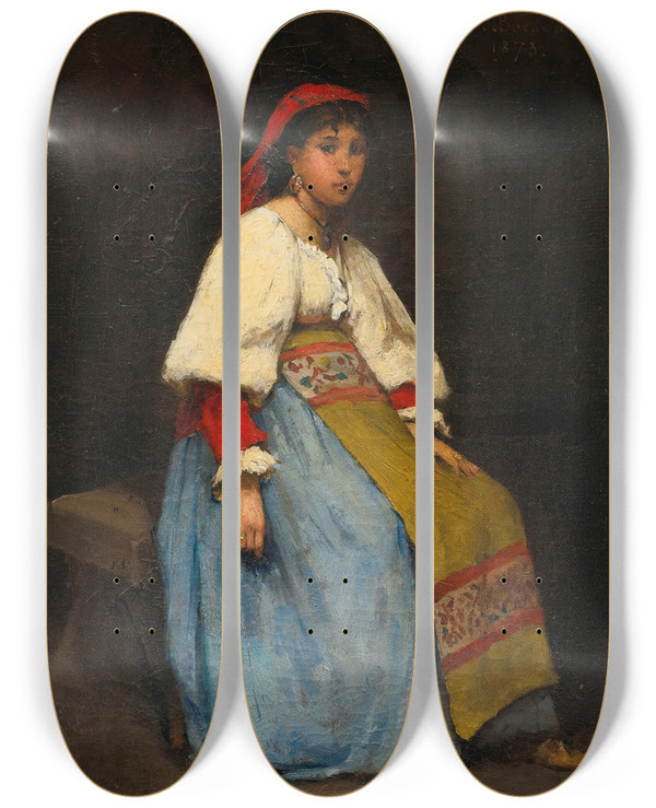 Triptych art skateboard deck of Jean Braud Litalienne by Jean Beraud (1849-1935)