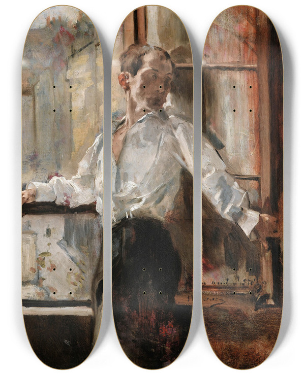 Triptych art skateboard deck of Henri Gervex Rolla by Henri Gervex (1852-1929)