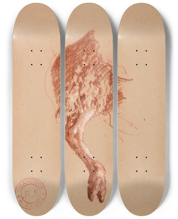 Triptych art skateboard deck of Jacquesraymond Brascassat Etude De Patte De Mouton by Jacques Raymond Brascassat (1804-1867)