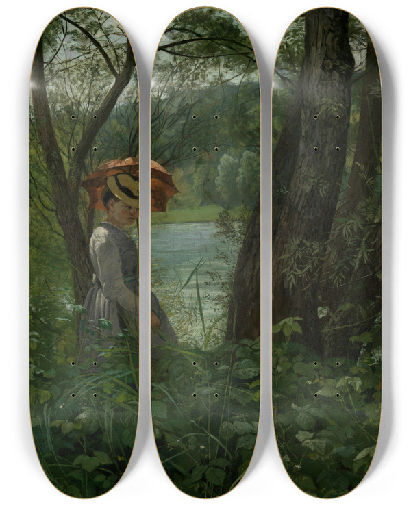 Triptych art skateboard deck of Hans Thoma Im Sonnenschein by Hans Thoma (1839-1924)