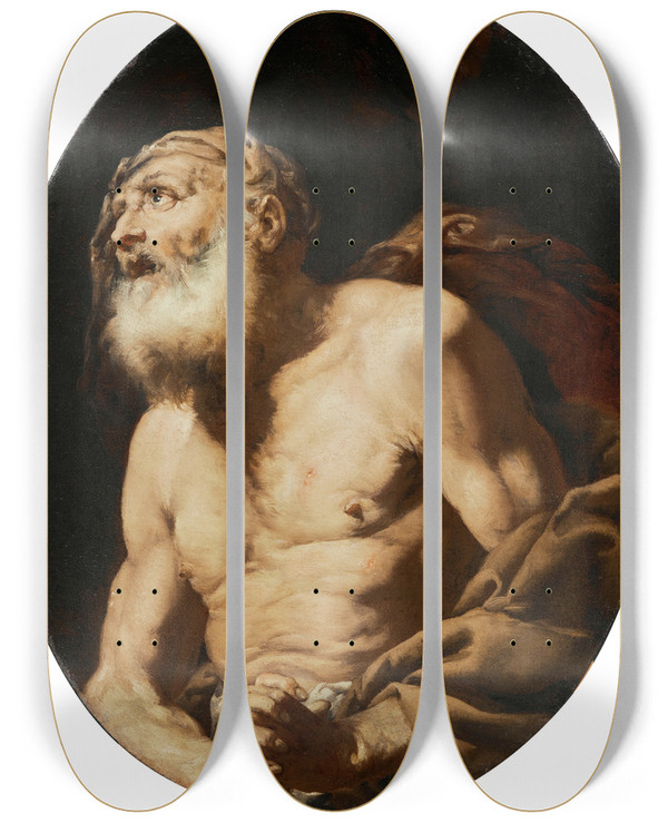 Triptych art skateboard deck of Giovanni Battista Langetti Job by Giovanni Battista Langetti (1635-1676)