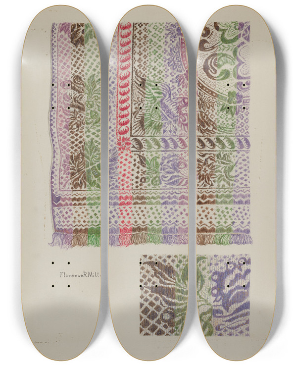 Triptych art skateboard deck of Florence Milto Coverlet_1 by Florence Milto