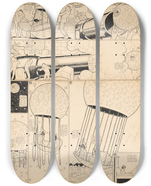 Triptych art skateboard deck of Winsor Mccay Little Nemo In Slumberland I Dont Like This One Little Tiny Bitnot One Tiny Weenie Bit by Winsor Mccay (1869-1934)