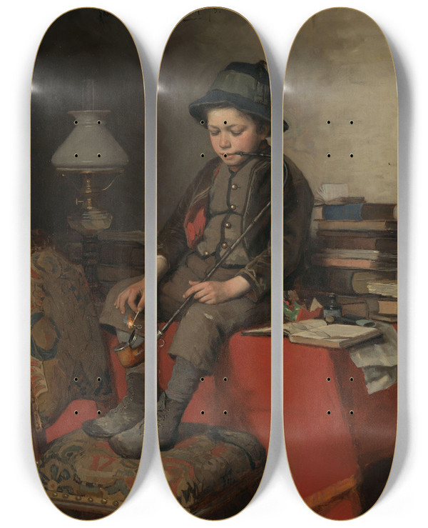 Triptych art skateboard deck of Jahn Ekenaes Gutt Med Langpipe_1 by Jahn Ekenaes (1847-1920)