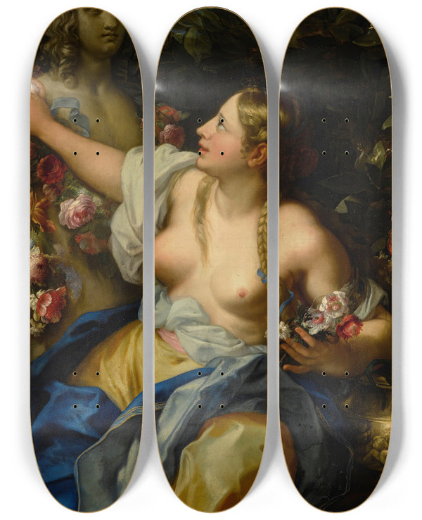 Triptych art skateboard deck of Carlo Maratti Portrait Of A Young Woman As Flora by Carlo Maratti (1625-1713)