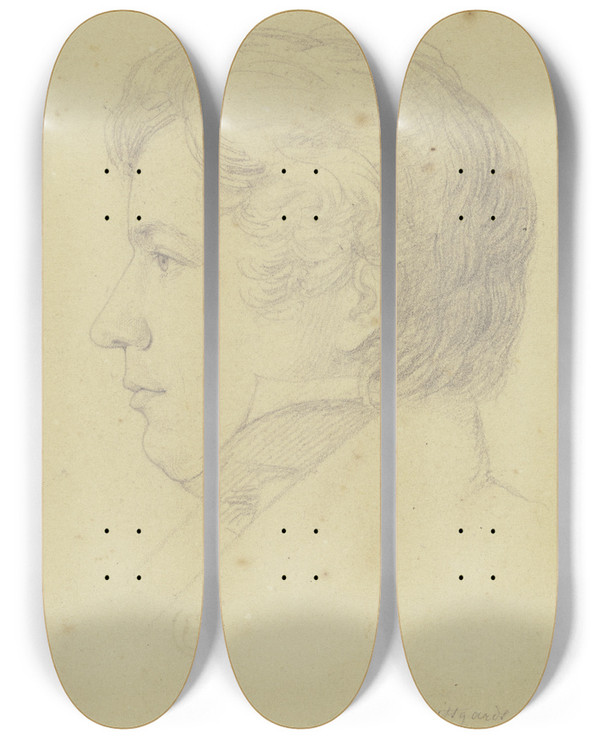 Triptych art skateboard deck of Nikolaus Hoff Bildnis Des Karlsruher Tiermalers Carl Kuntz by Nikolaus Hoff (1798-1873)