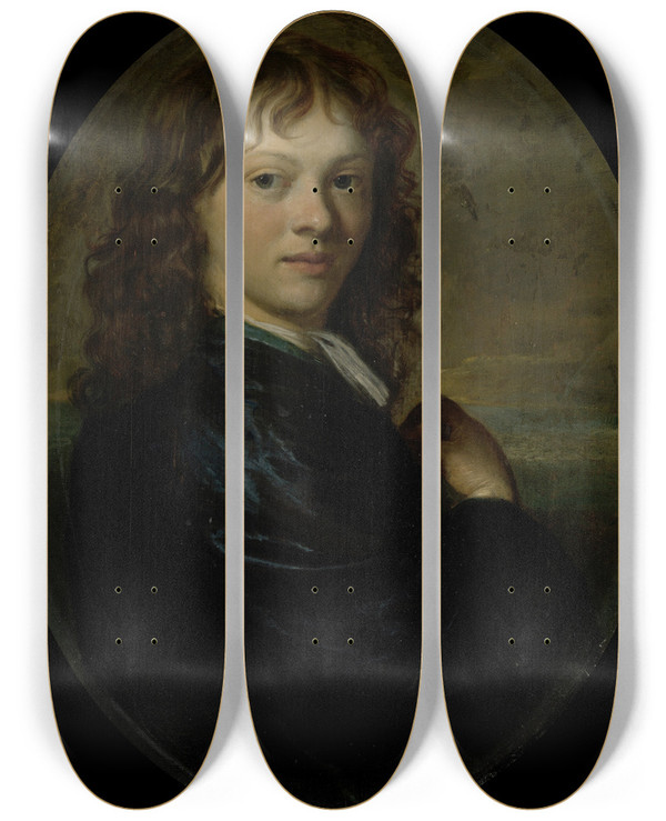 Triptych art skateboard deck of Carel De Moor Ii Selfportrait by Carel de Moor II (1655-1738)