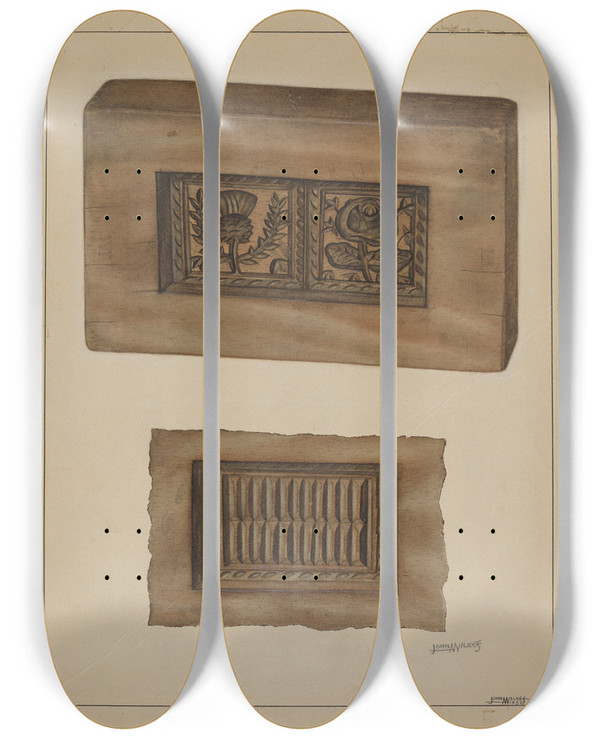 Triptych art skateboard deck of John Wilkes Mold by John Wilkes