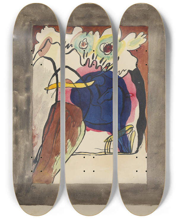 Triptych art skateboard deck of Wassily Kandinsky Design For The Cover Of The Almanac The Blue Rider Ii by Wassily Kandinsky (1866-1944)