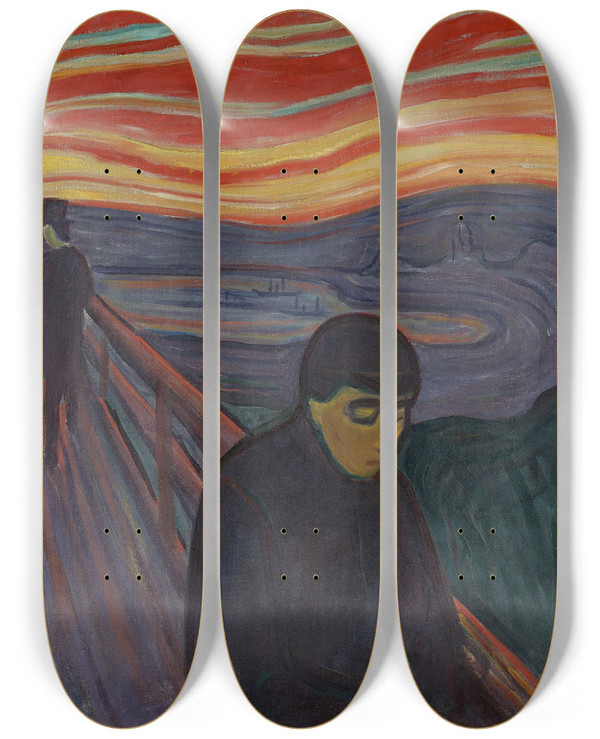 Triptych art skateboard deck of Edvard Munch Despair_1 by Edvard Munch (1863-1944)