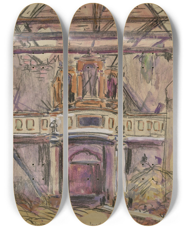 Triptych art skateboard deck of Reinhard Pfaehler Von Othegraven Ruine Einer Kirche In Pruszkw Russischpolen by Reinhard Pfaehler Von Othegraven