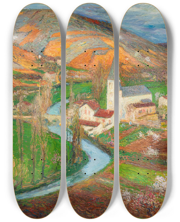 Triptych art skateboard deck of Henri Martin Labastide Du Vert Au Printemps Depuis Le Jardin De Marquayrol by Henri Martin (1860-1943)
