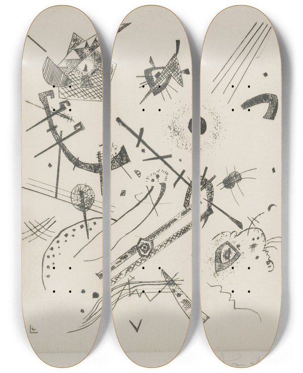 Triptych art skateboard deck of Wassily Kandinsky Kleine Welten Xi R 174 by Wassily Kandinsky (1866-1944)