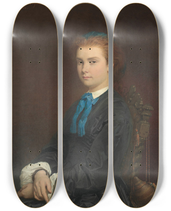 Triptych art skateboard deck of Henri Regnault Portrait Of A Young Woman by Henri Regnault (1843-1871)