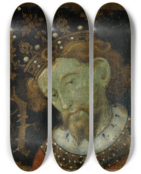 Triptych art skateboard deck of Jaume Mateu Alfons Iii The Liberal by Jaume Mateu (1382-1452)