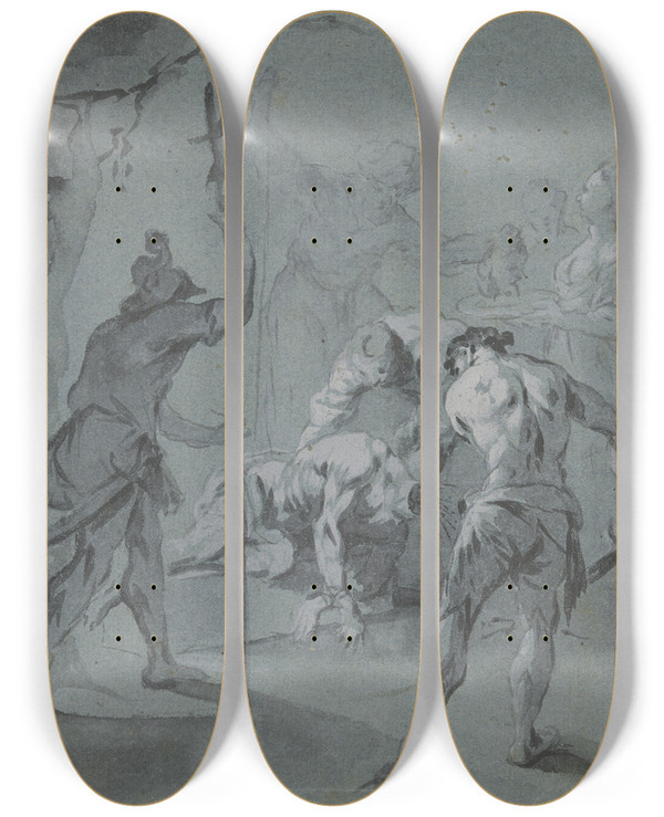Triptych art skateboard deck of Januarius Zick Enthauptung Johannes Des Tufers by Januarius Zick (1730-1797)