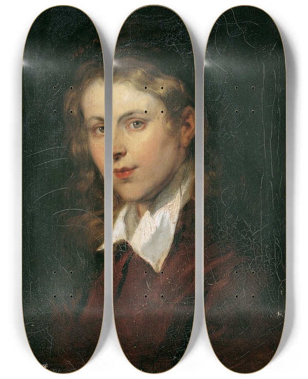 Triptych art skateboard deck of Hans Canon Junge Frau Mit Blondem Haar by Hans Canon (1829-1885)