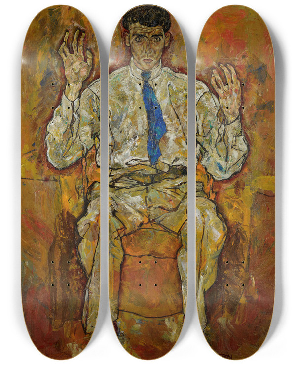 Triptych art skateboard deck of Egon Schiele Portrait Of Paris Von Gtersloh 18871973 by Egon Schiele (1890-1918)